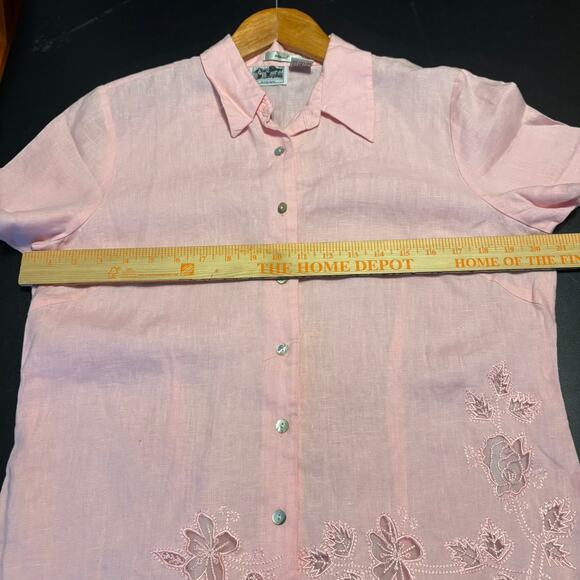 Edward Irish Linen Embroidered Blouse 100% Linen Pink Womens Size XL - Picture 7 of 7
